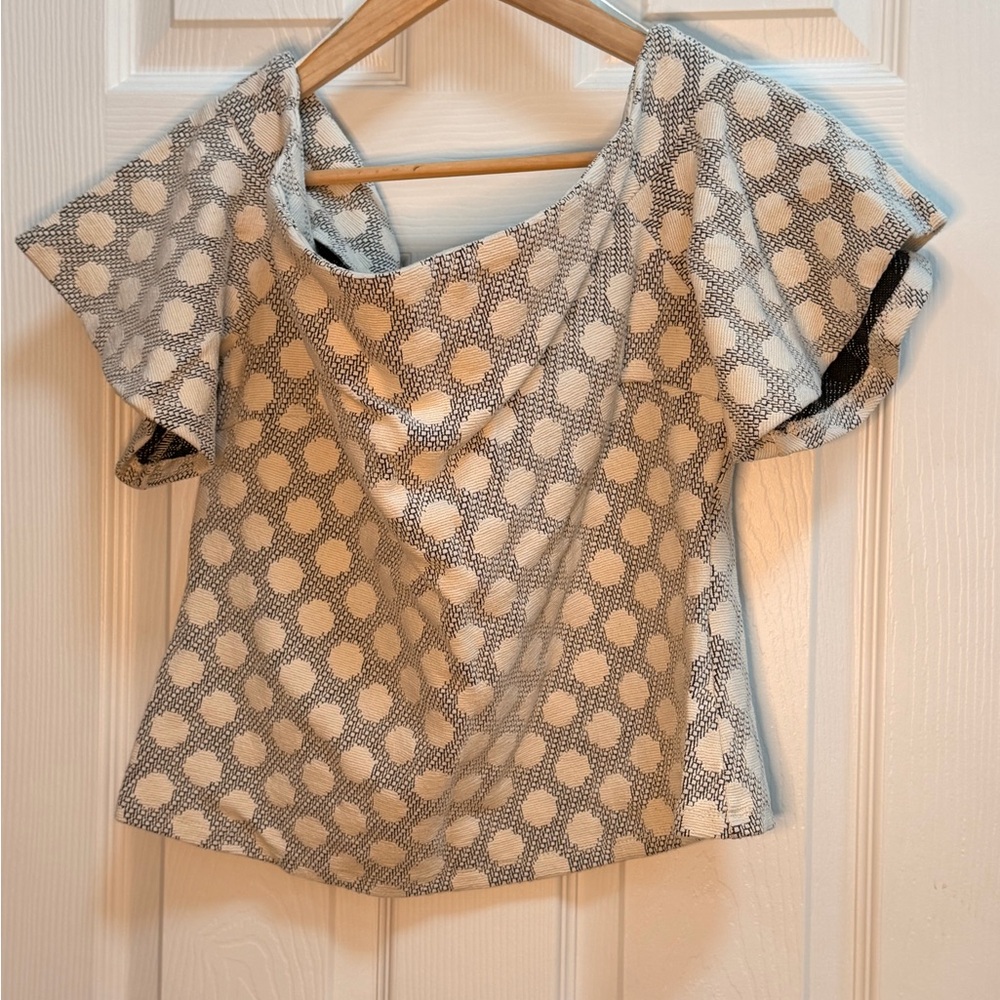 Women's Polka Dot Off-Shoulder Blouse - White and Gray